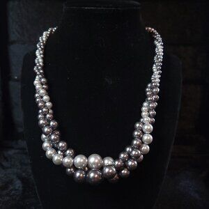 RMN Grey Faux Pearl Twisted Necklace